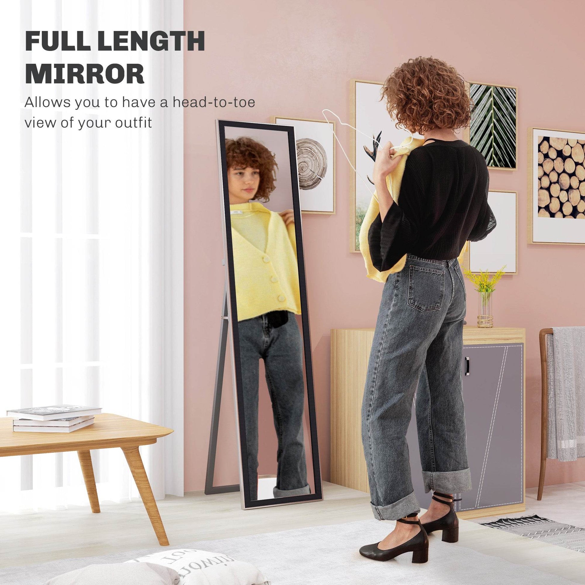 HOMCOM Sparkling Black Full-Length Wall Mirror - ALL4U RETAILER LTD