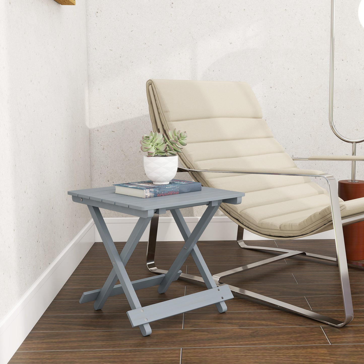 Outsunny Fir Wood Folding Coffee Table Lightweight Small Garden Table With Slatted Top Portable Balcony Side Table