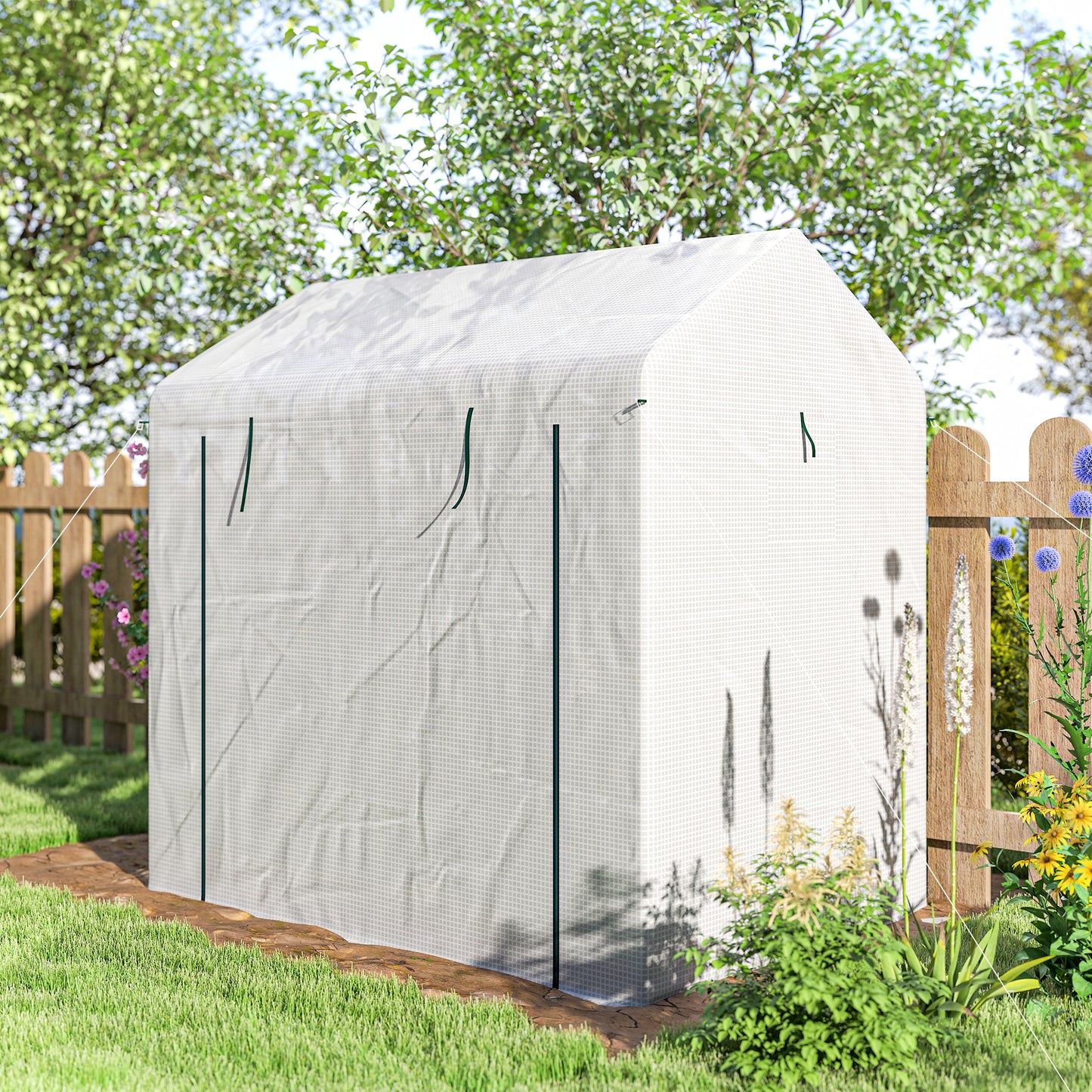 Outsunny Walk In Greenhouse For Outdoor Tomatoes With Roll Up Door And Mesh Windows PE Cover 200 x 140 x 200 cm White