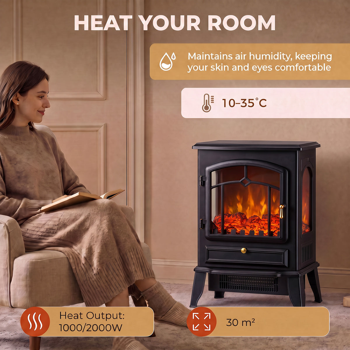 HOMCOM 3 Sided Electric Fireplace Heater With Thermostat