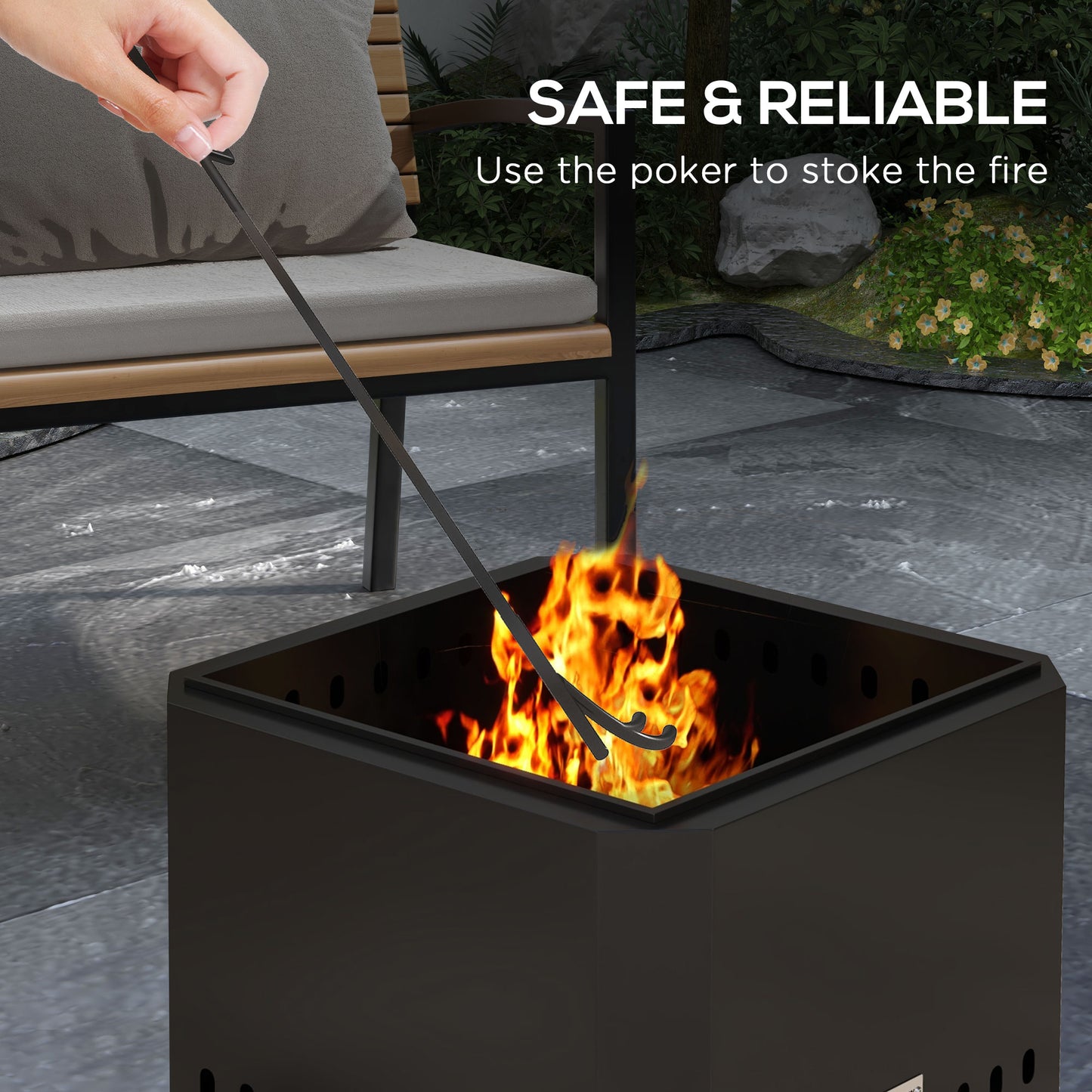 Outsunny Smokeless Fire Pit 48 Cm Portable Wood Burning Fire Pit Square Metal Bonfire Stove With Poker Black
