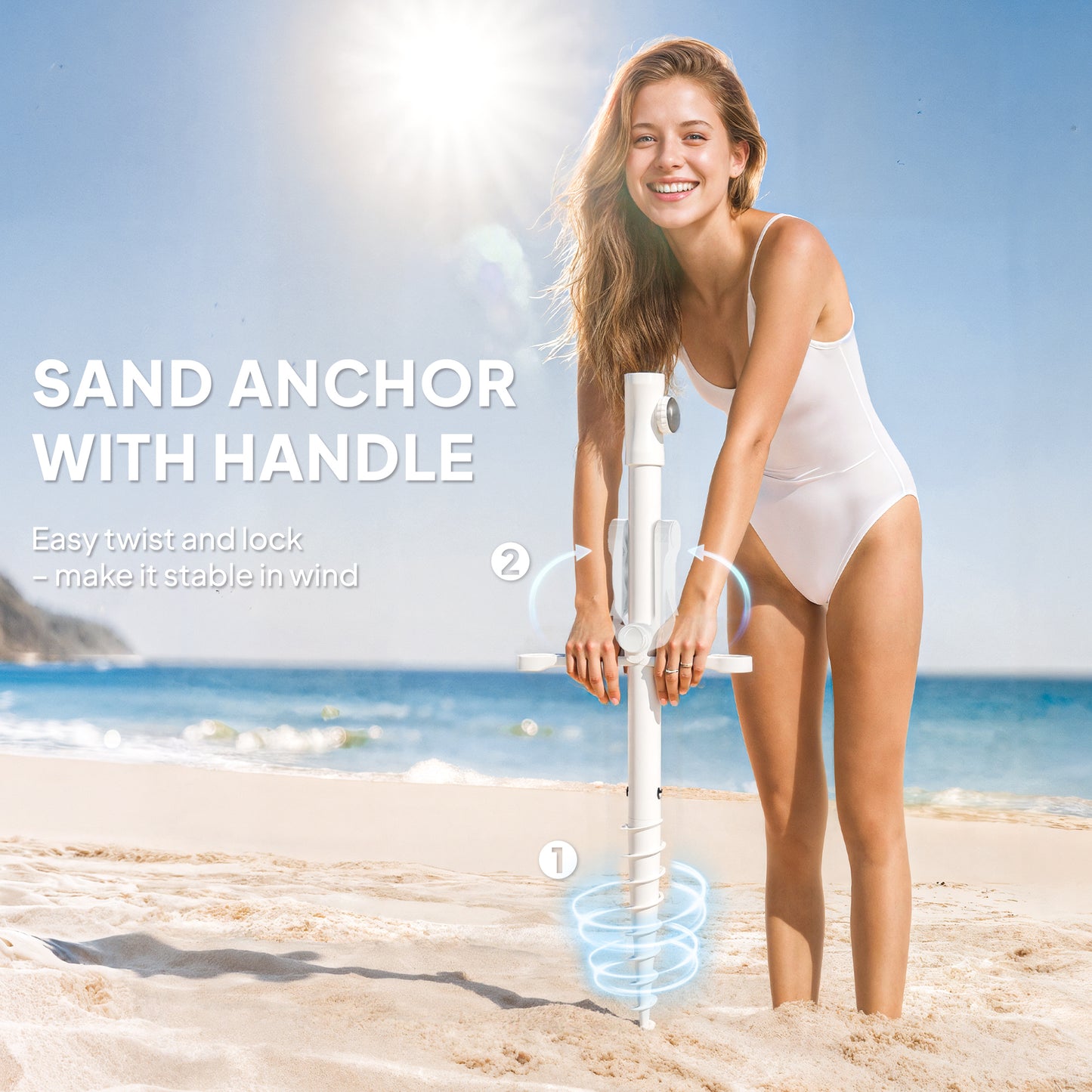 Outsunny Beach Umbrella Portable With Sand Anchor Carry Bag Adjustable Height And Tilt UPF50 Plus UV Protection Blue