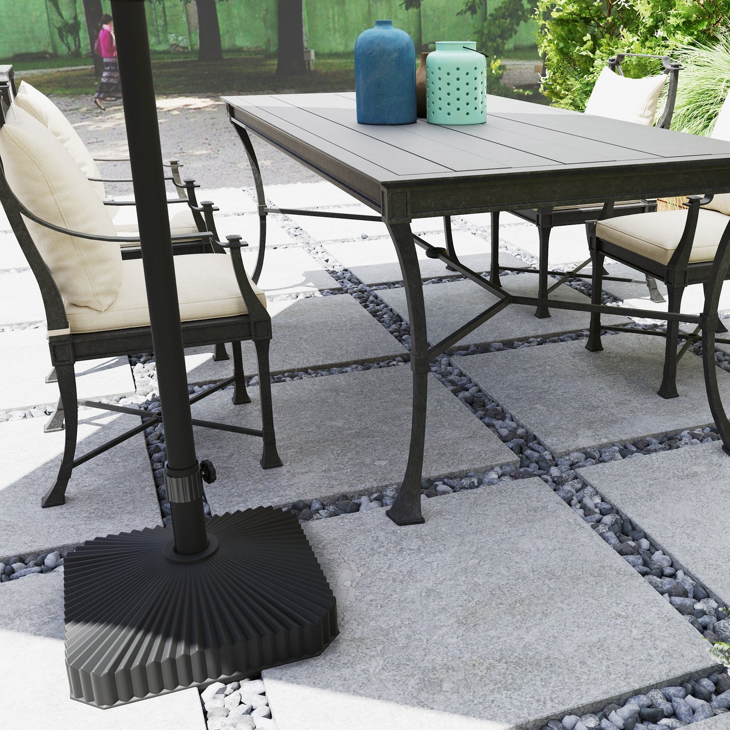 Outsunny Patio Umbrella Stand Heavy Duty Outdoor Parasol Base Sand Water Filled Black