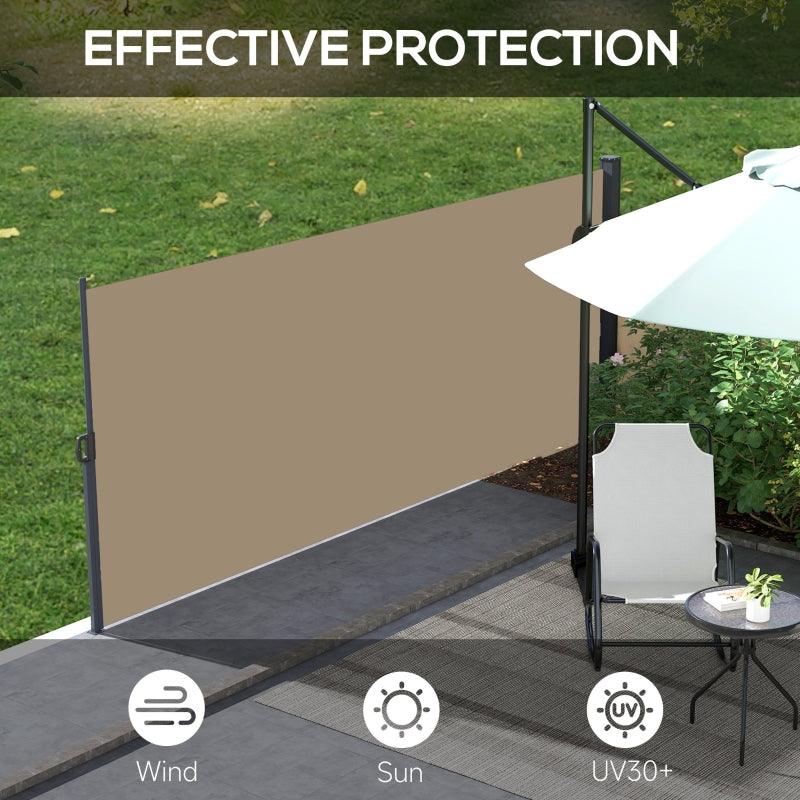 Outsunny Retractable Side Awning - Outdoor Privacy Screen for Garden, Hot Tub, Balcony, Terrace, Pool - 400x180cm - Khaki - ALL4U RETAILER LTD