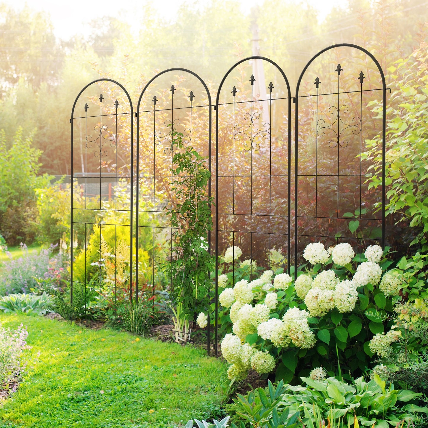 Outsunny Spiral Anchor Garden Trellis Panels Set Of Four For Vertical Growth With Powder Coated Metal And Ground Spikes