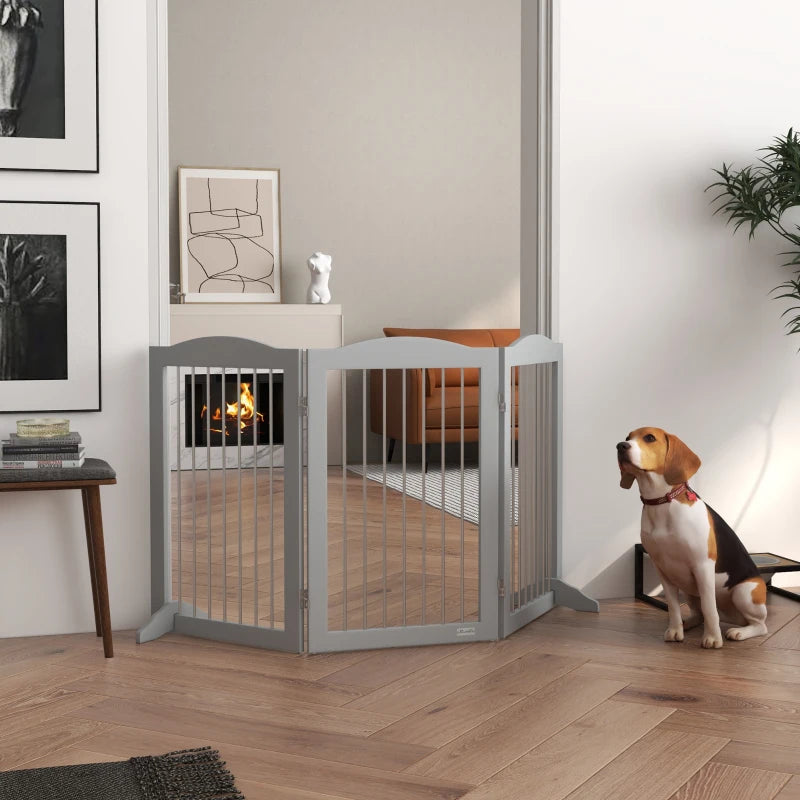 PawHut Foldable Dog Gate | Freestanding Pet Gate with Two Support Feet | Ideal for Staircases, Hallways, and Doorways | Grey - ALL4U RETAILER LTD