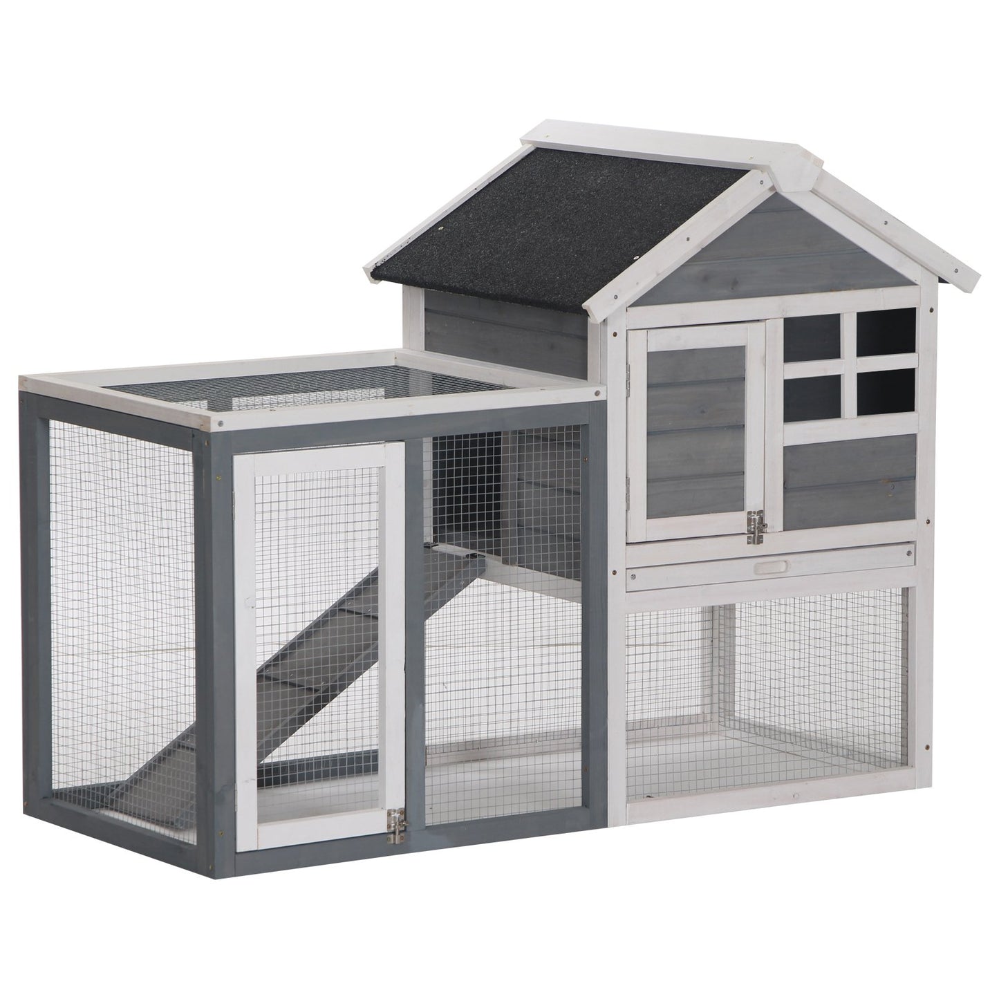 Spacious 2-Story Fir Wood Guinea Pig and Rabbit Hutch with Outdoor Run and Pull-Out Tray | PawHut - ALL4U RETAILER LTD