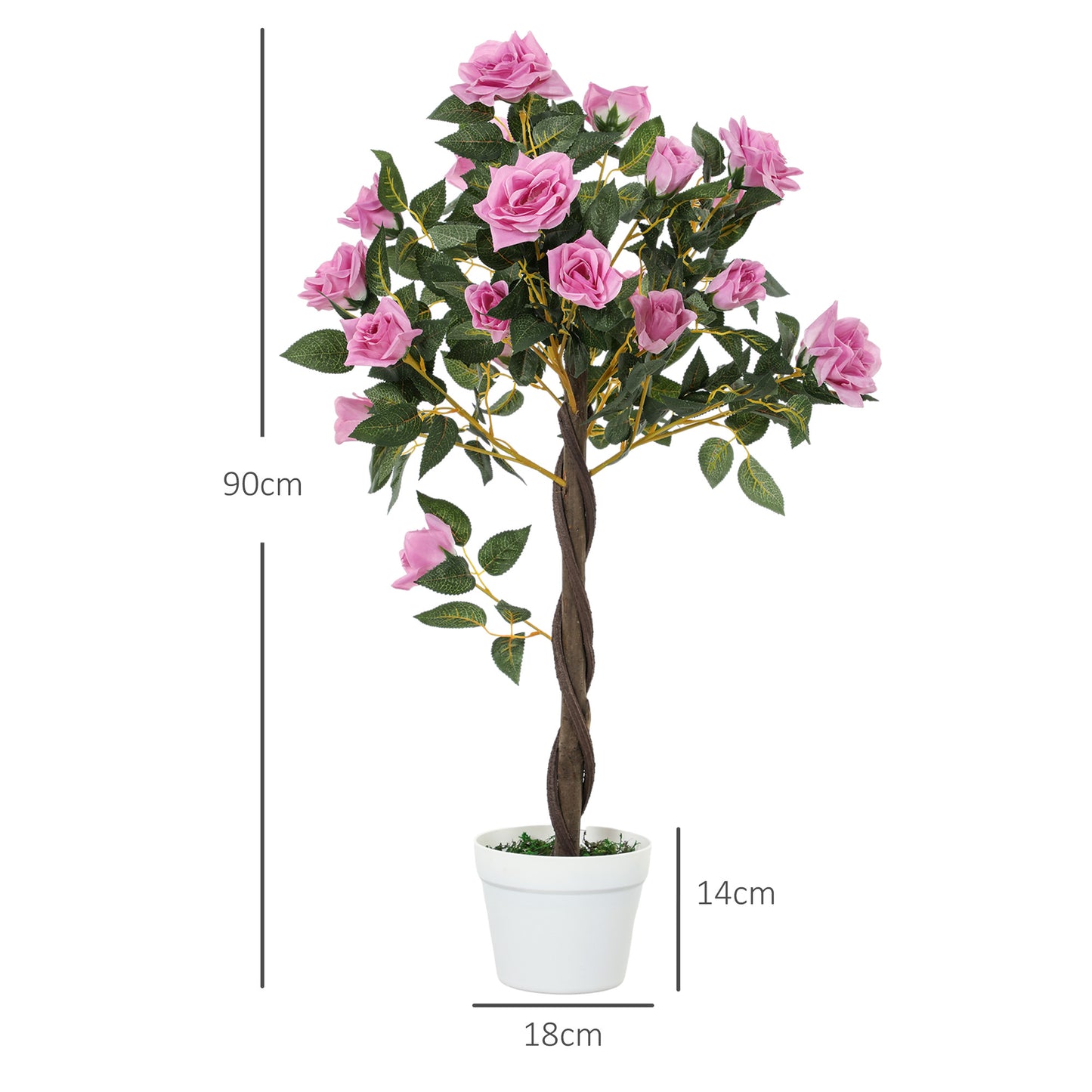Outsunny Set Of 2 Artificial White Rose Floral Plants In Pots 90cm Purple Realistic Fake Indoor Decor
