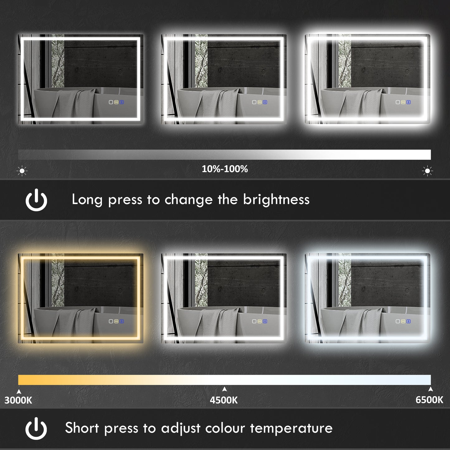 HOMCOM 60 x 80 Cm Anti Fog LED Bathroom Mirror With Bluetooth And 240 Edge LED Beads For Bright Illumination Silver Tone