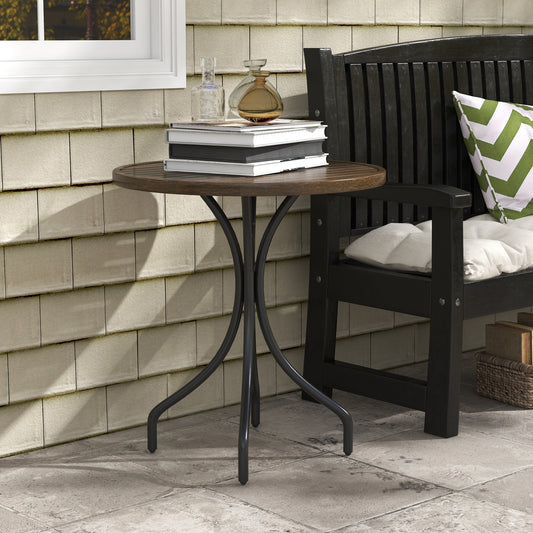 Outsunny 66cm Galvanised Steel Round Garden Table Brown With Slatted Top Outdoor Patio Furniture
