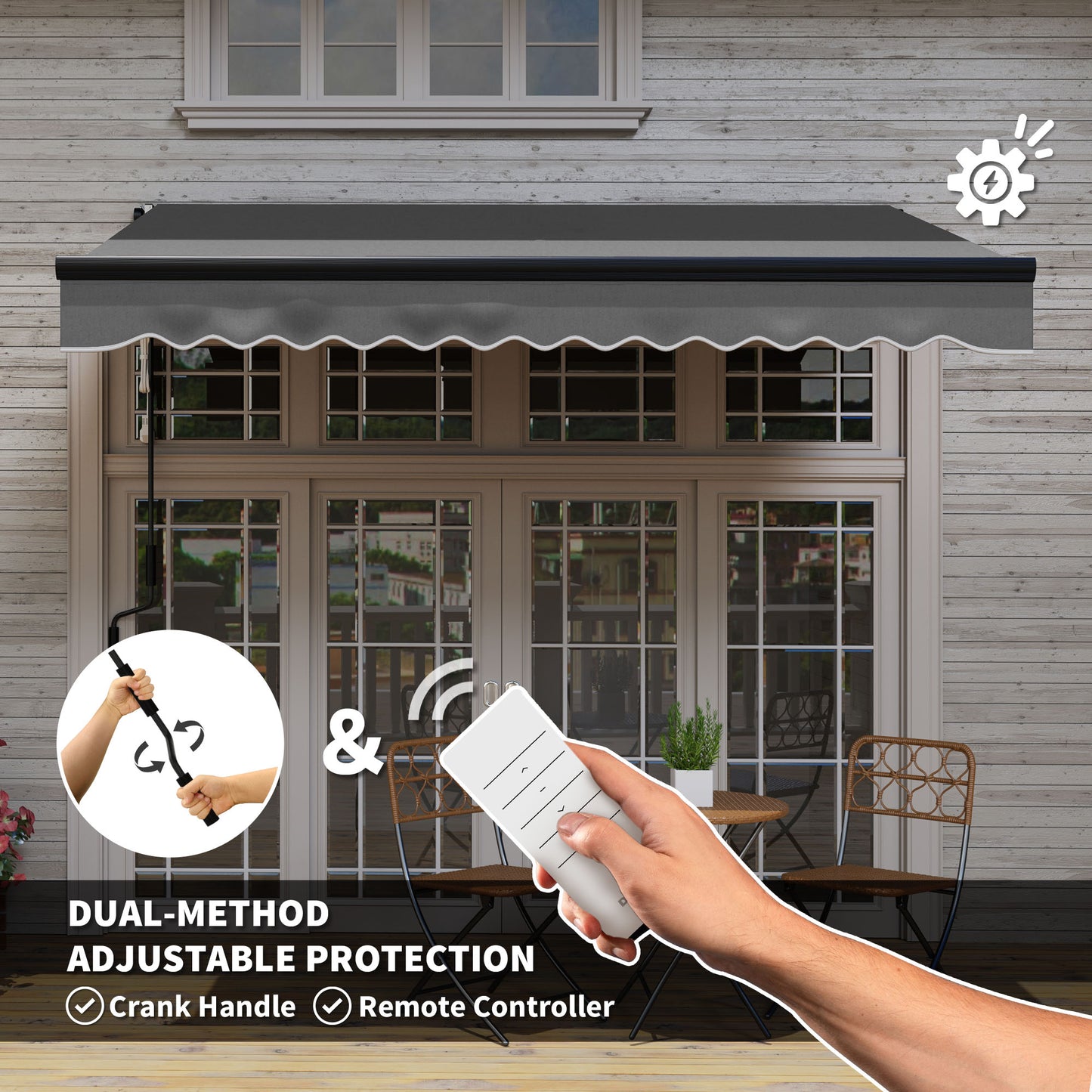 Outsunny 3x2.5m Electric Retractable Awning With LED Lights And Remote Aluminium Frame DIY UV50 Plus Canopy Dark Grey