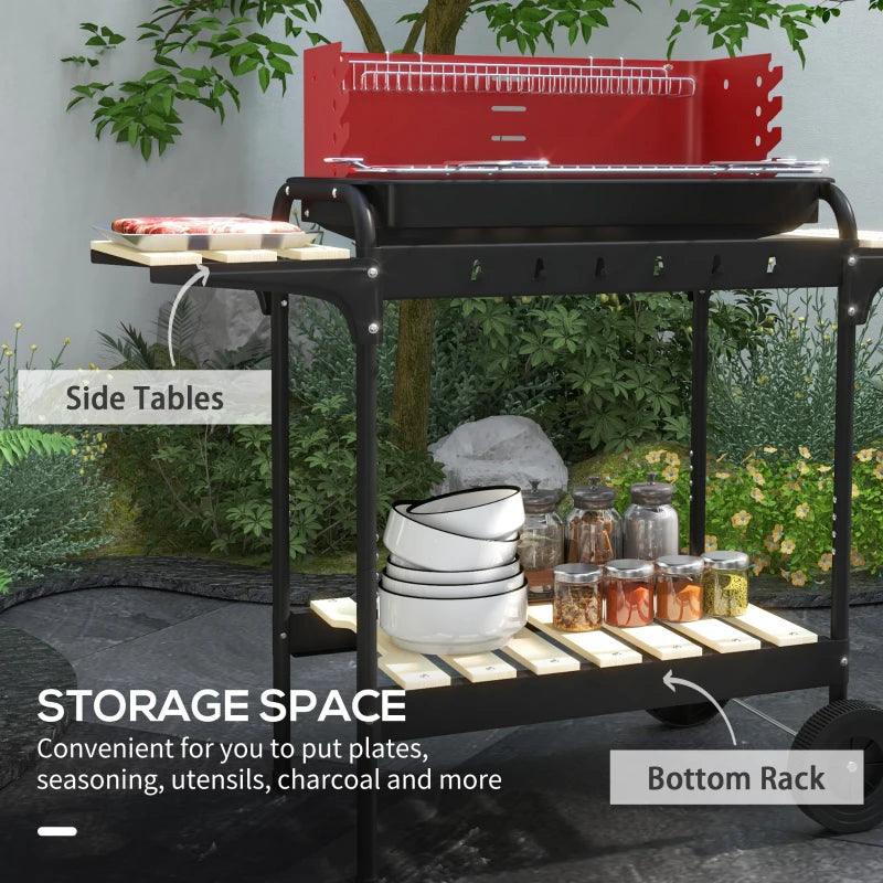 Outsunny Outdoor 5-Level Adjustable Height Charcoal Barbecue Grill Trolley - Red BBQ Grill for Enhanced Grilling Experience - ALL4U RETAILER LTD