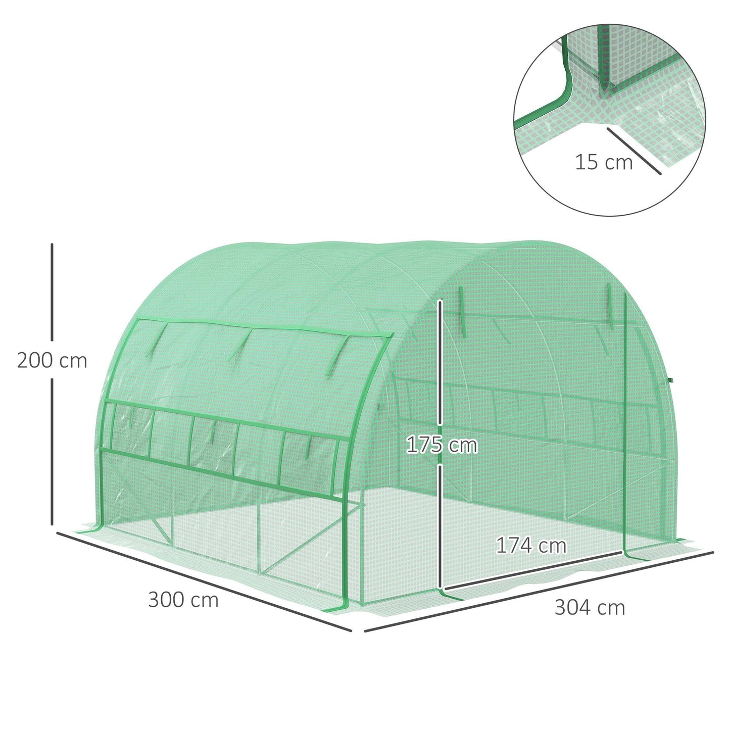 Outsunny 3 x 3 x 2 m Polytunnel Greenhouse Pollytunnel Tent Steel Frame Green - ALL4U RETAILER LTD