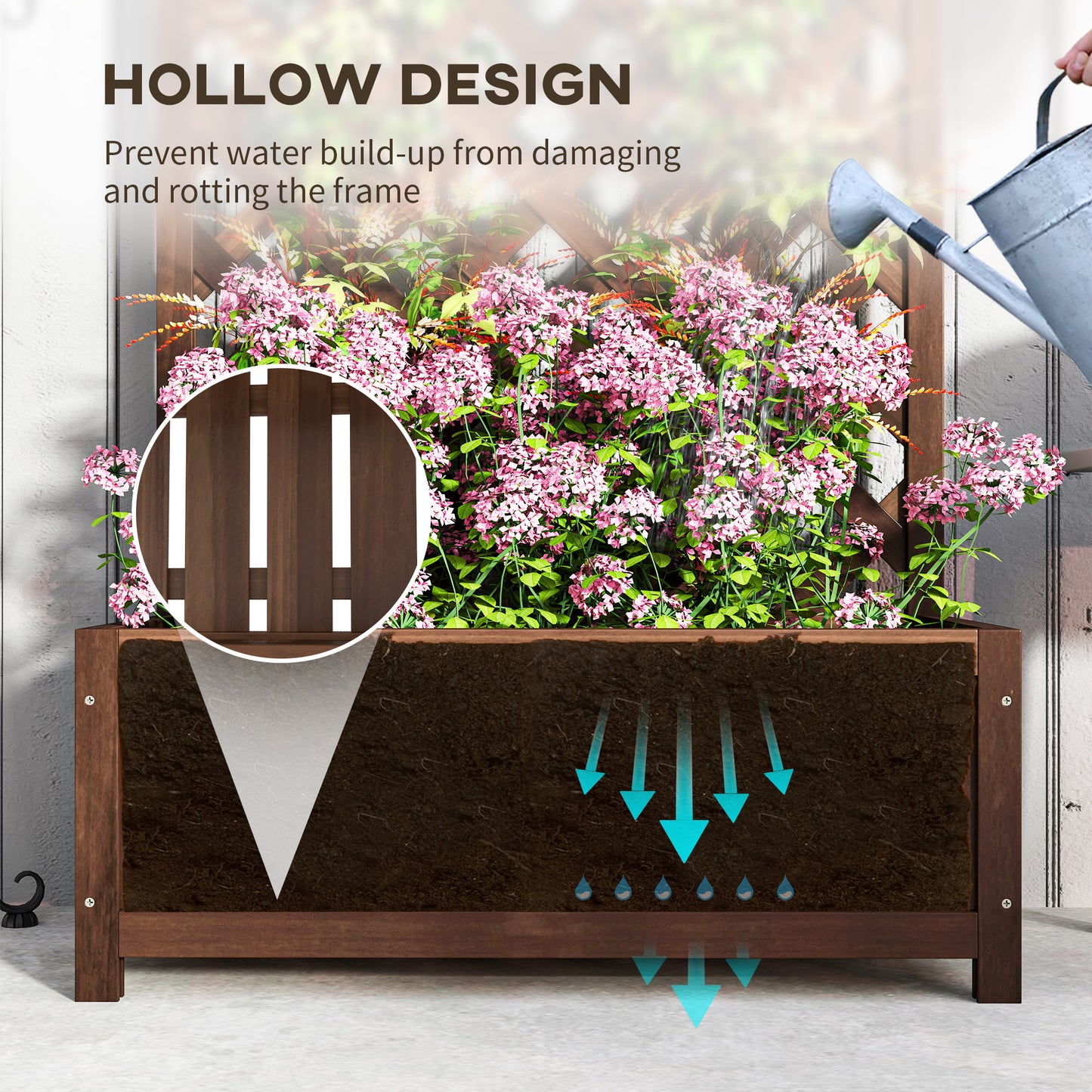 Outsunny Wooden Planter With Trellis Freestanding Raised Bed Planter For Climbing Plants 76x36x170 Cm Dark Brown