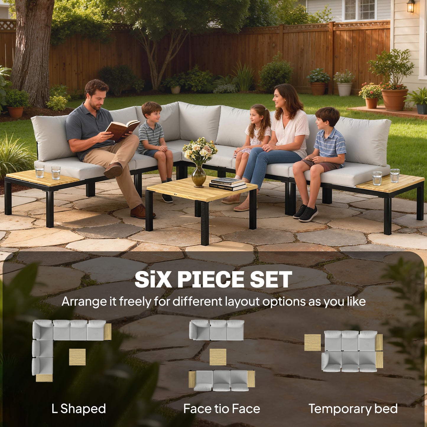 Outsunny 6 Piece Garden Corner Sofa Set With Loveseat Integrated Side Table And Coffee Table Modular Outdoor Furniture