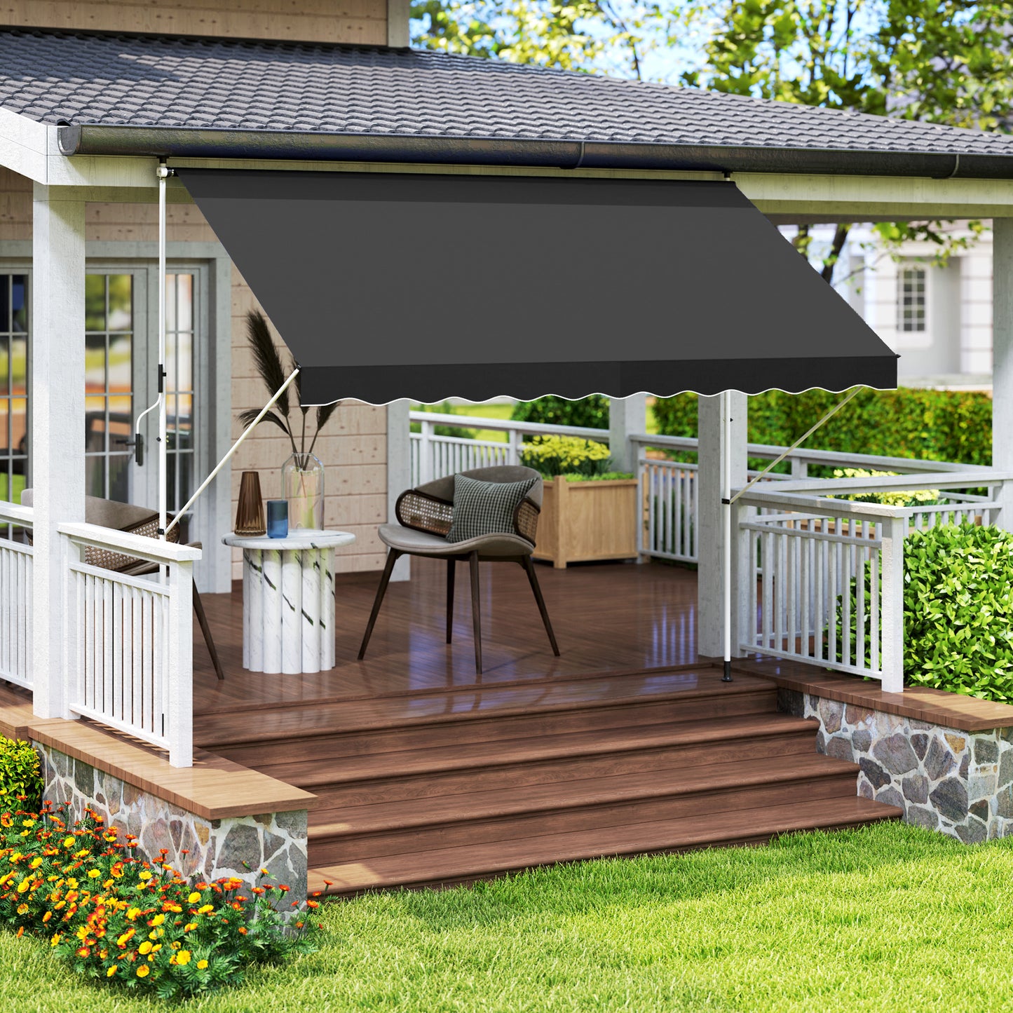 Outsunny 3x1.5m Adjustable Retractable Outdoor Aluminium Frame Awning Black Weather Resistant Manual Crank