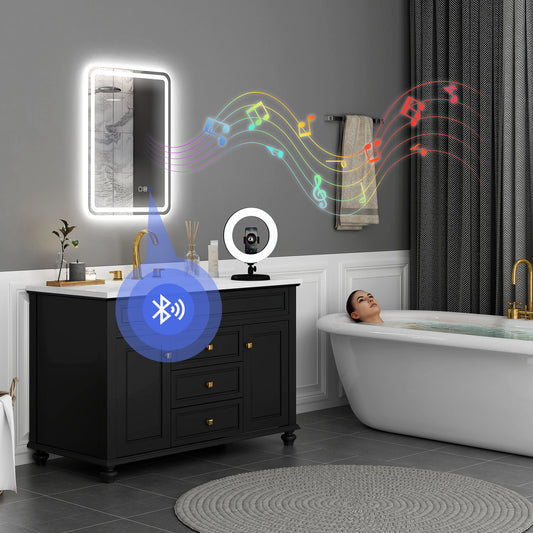 HOMCOM 70 x 50 cm Bluetooth Bathroom Mirror With 246 LED Edge Lighting Silver Tone