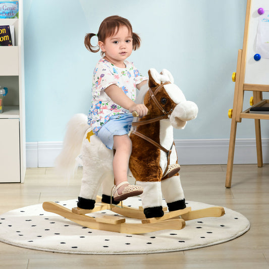 HOMCOM Rocking Horse Music Sound Ride On Saddle Gift 3-6 Years Old Girl Boy Brown - ALL4U RETAILER LTD