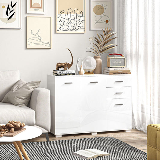 HOMCOM Modern High Gloss White Sideboard with Drawers and Adjustable Shelves - ALL4U RETAILER LTD