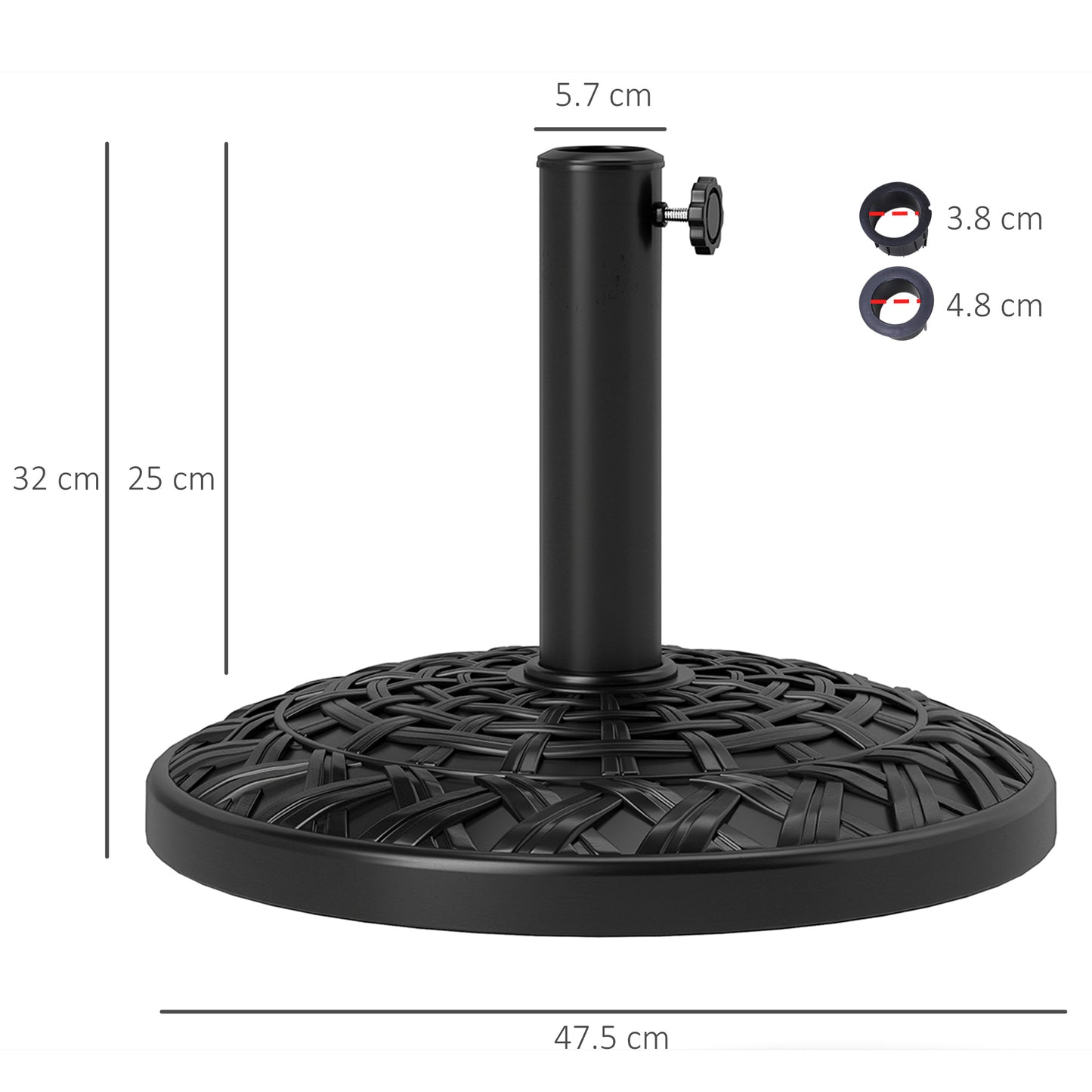 Outsunny 12kg Round Resin Parasol Base For 38mm Or 48mm Poles Heavy Duty Garden Umbrella Stand Black