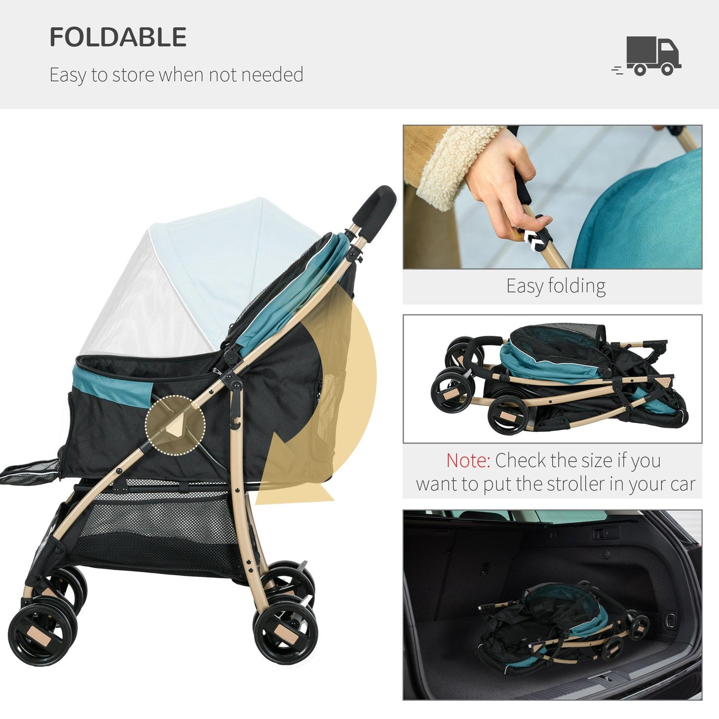 PawHut Oxfoad Pet Stroller for Small Minature Dogs with Rain Cover Dark Green - ALL4U RETAILER LTD