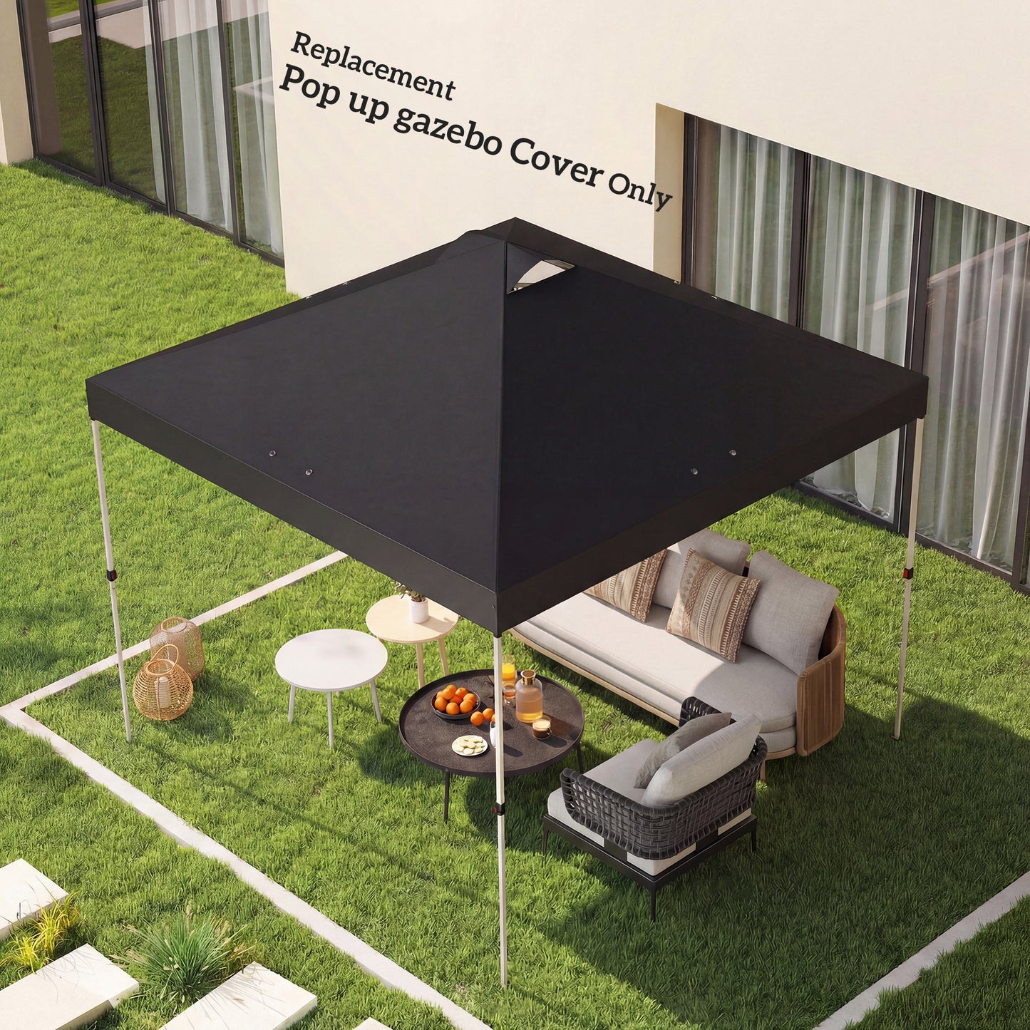 Outsunny Gazebo Roof Replacement UV50 Plus Waterproof Pop Up Canopy Cover With 8 Drainage Holes 3x3 m Black
