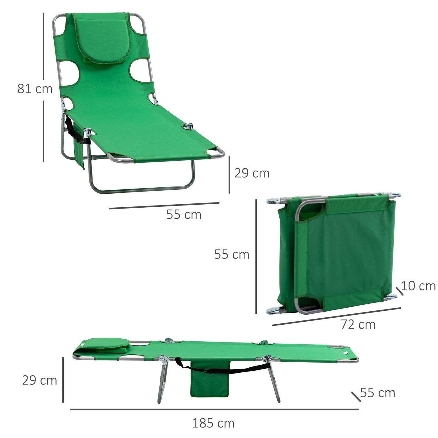 Outsunny Beach Chaise Lounge, Portable Sun Lounger - ALL4U RETAILER LTD