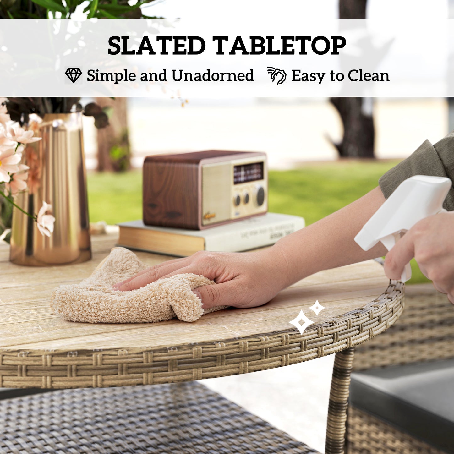 Outsunny Five Piece Rattan Garden Set With Two Tier Table Grey Outdoor Patio Furniture