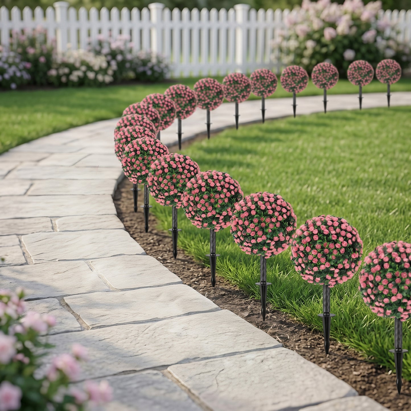 HOMCOM UV Resistant Artificial Rose Topiary 2 Pack Pink 55 CM Tall Outdoor Indoor Decor