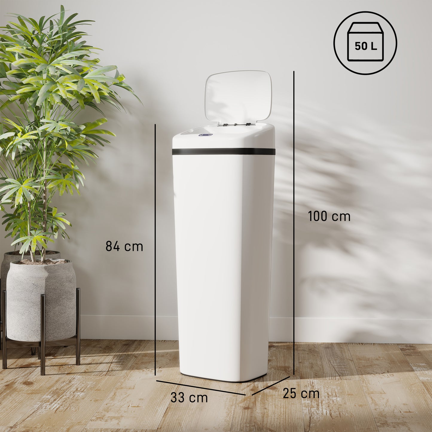 HOMCOM 50L Stainless Steel Sensor Kitchen Bin With Auto Lid And Manual Override White