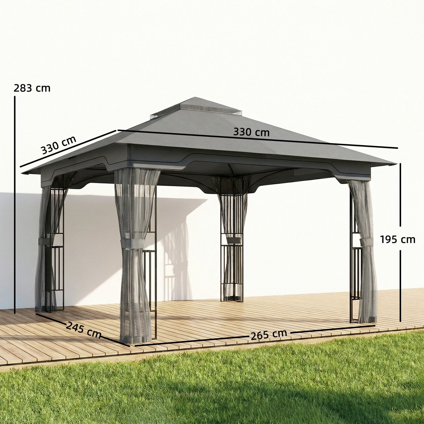 Outsunny 3.3 x 3.3 m Outdoor Garden Gazebo with Post Shelves UPF50 Plus Patio Pavilion Dark Grey