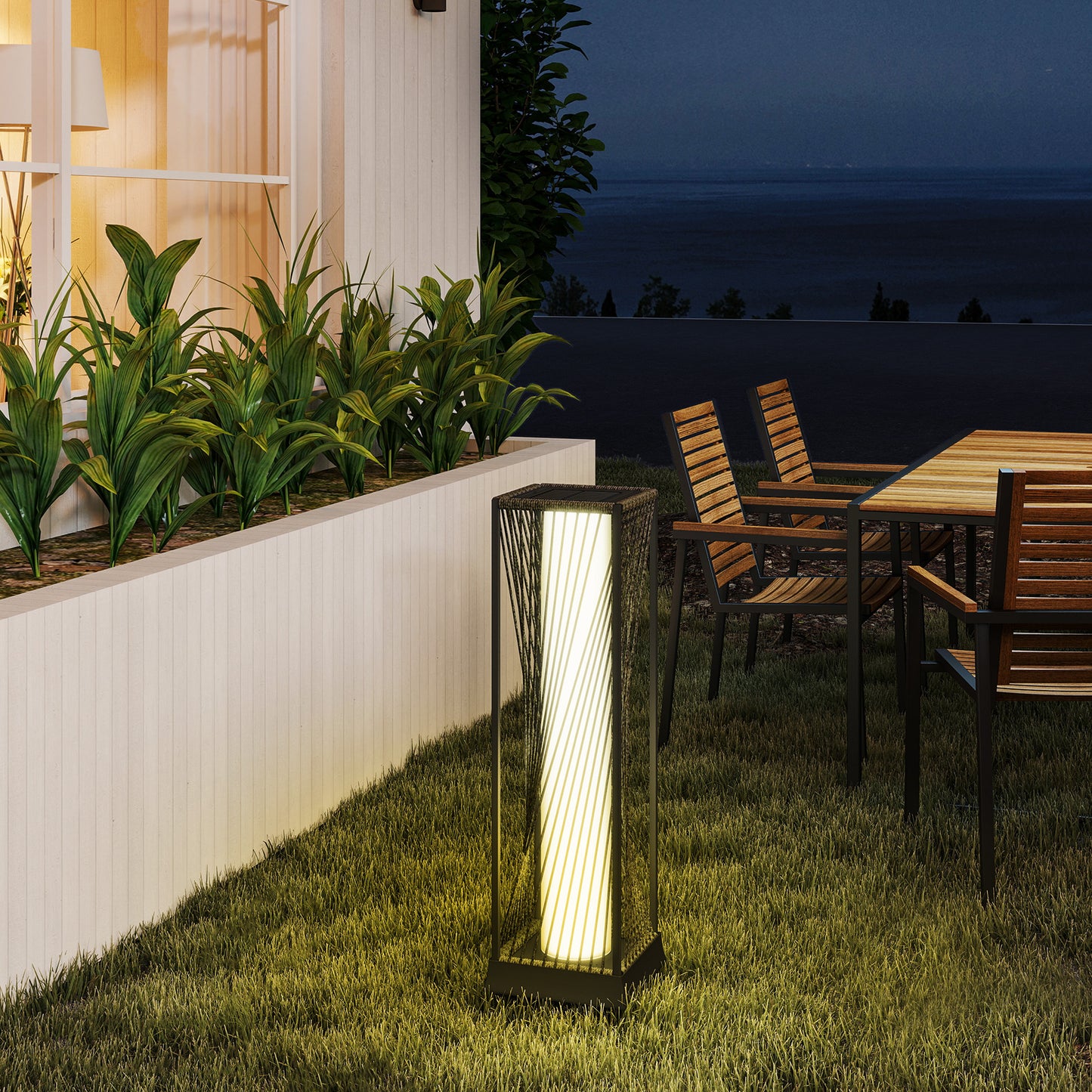 Outsunny 77 cm Solar Rattan Floor Lamp Outdoor Garden Light With Auto On Off LED IP44 Waterproof Grey