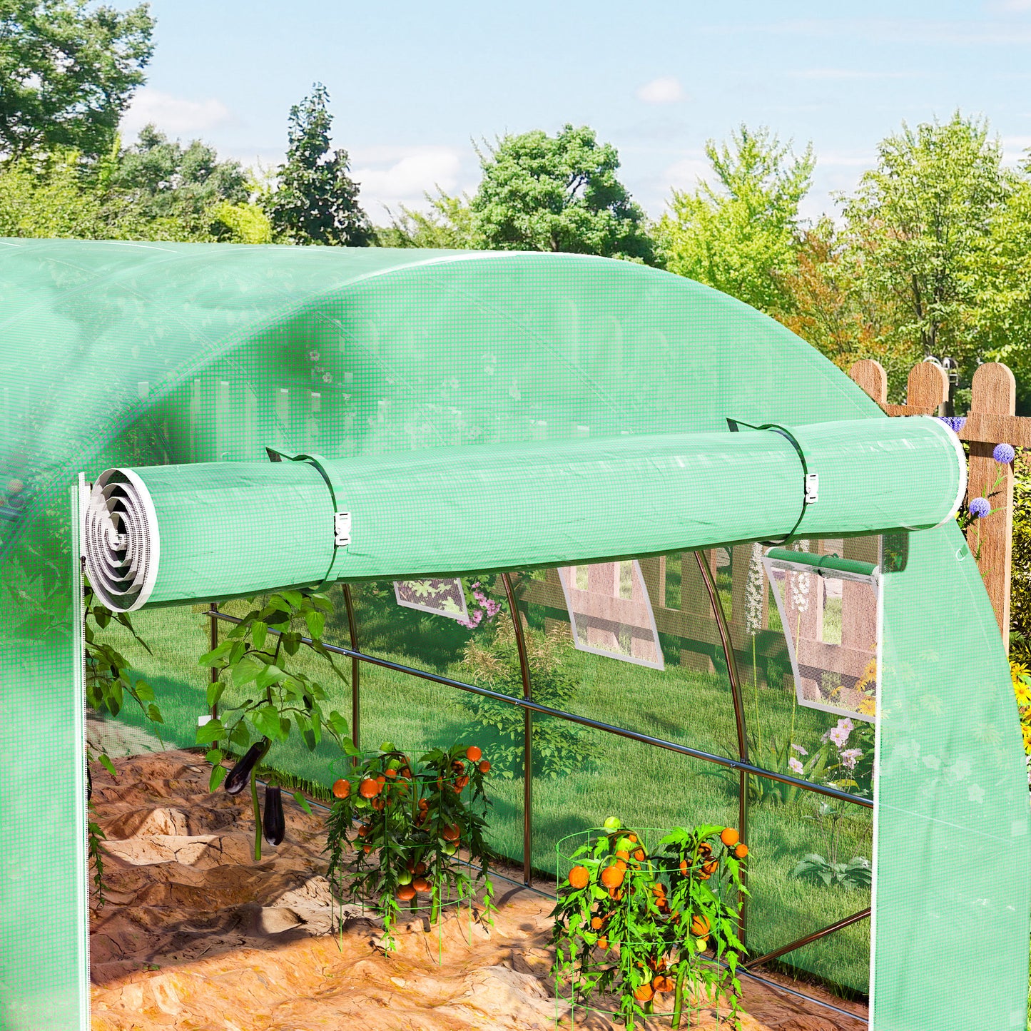 Outsunny 4 X 3 X 2m Polytunnel Greenhouse Replacement Cover Only PE Mesh With Roll Up Windows And Door