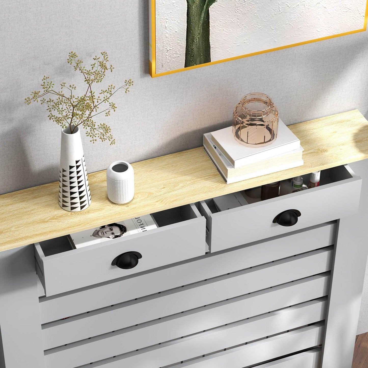 Stylish Grey Radiator Cover with Storage Drawer - HOMCOM 95.5H x 111Wcm - ALL4U RETAILER LTD