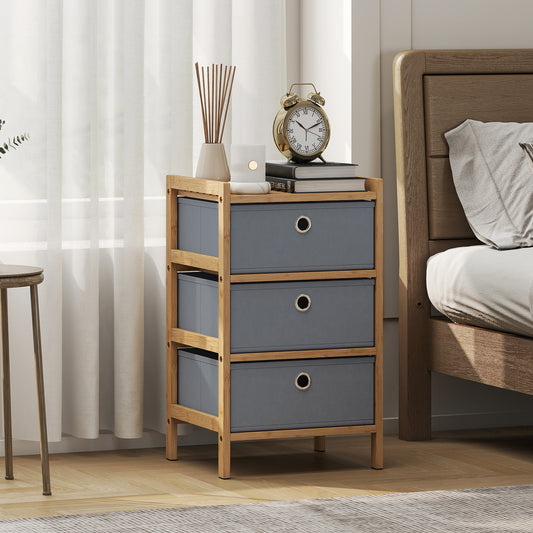 HOMCOM Narrow Chest Of Drawers With Bamboo Frame And 3 Fabric Drawers In Light Grey