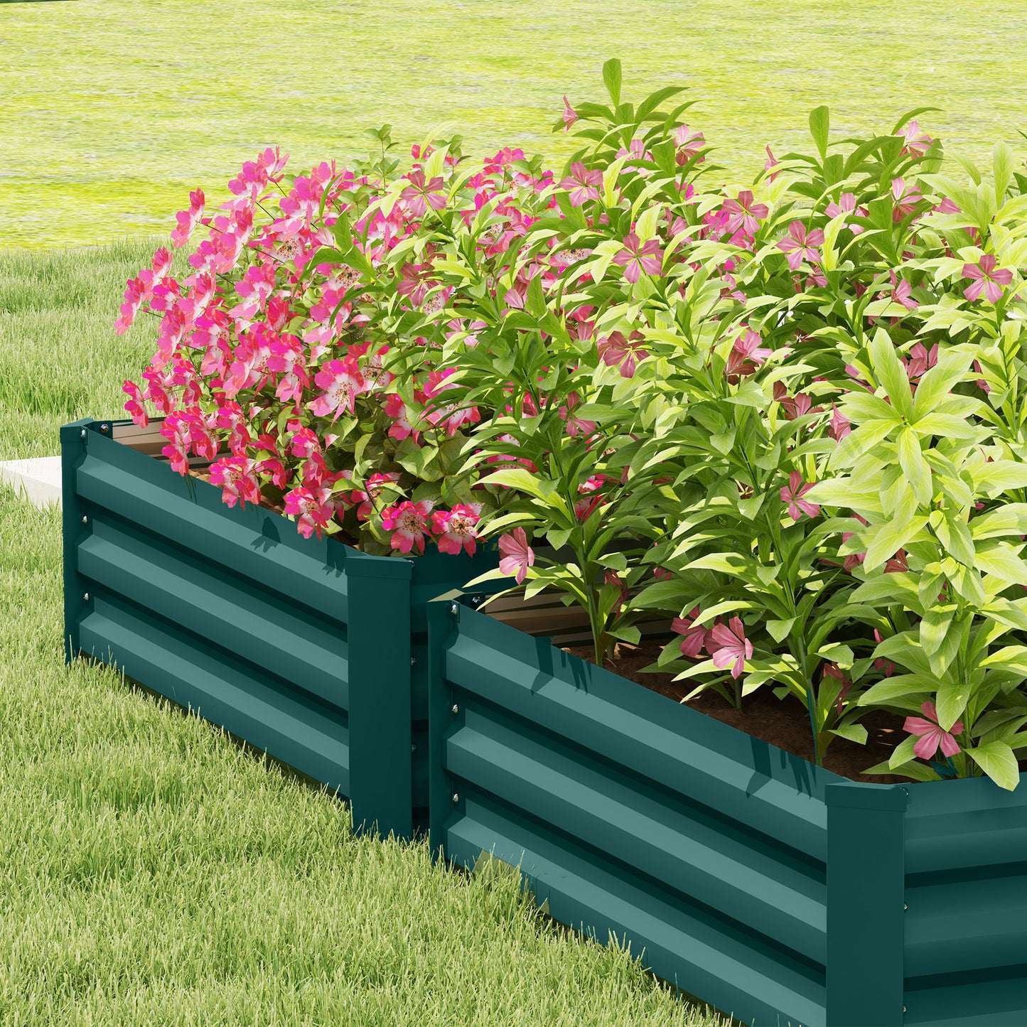 Outsunny Set of Two 100 x 60 cm Galvanised Steel Raised Planter Boxes Green Outdoor Garden