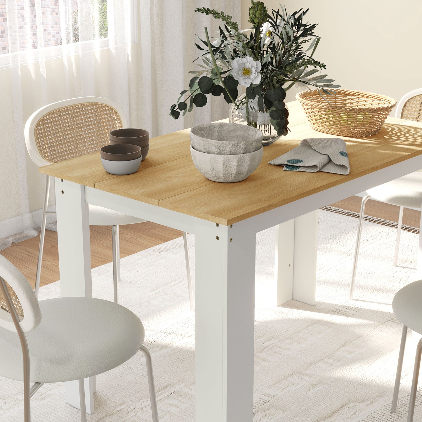HOMCOM Dining Table for 4 to 6 People With Wood Effect Oak and White Finish for Dining Rooms and Small Kitchens