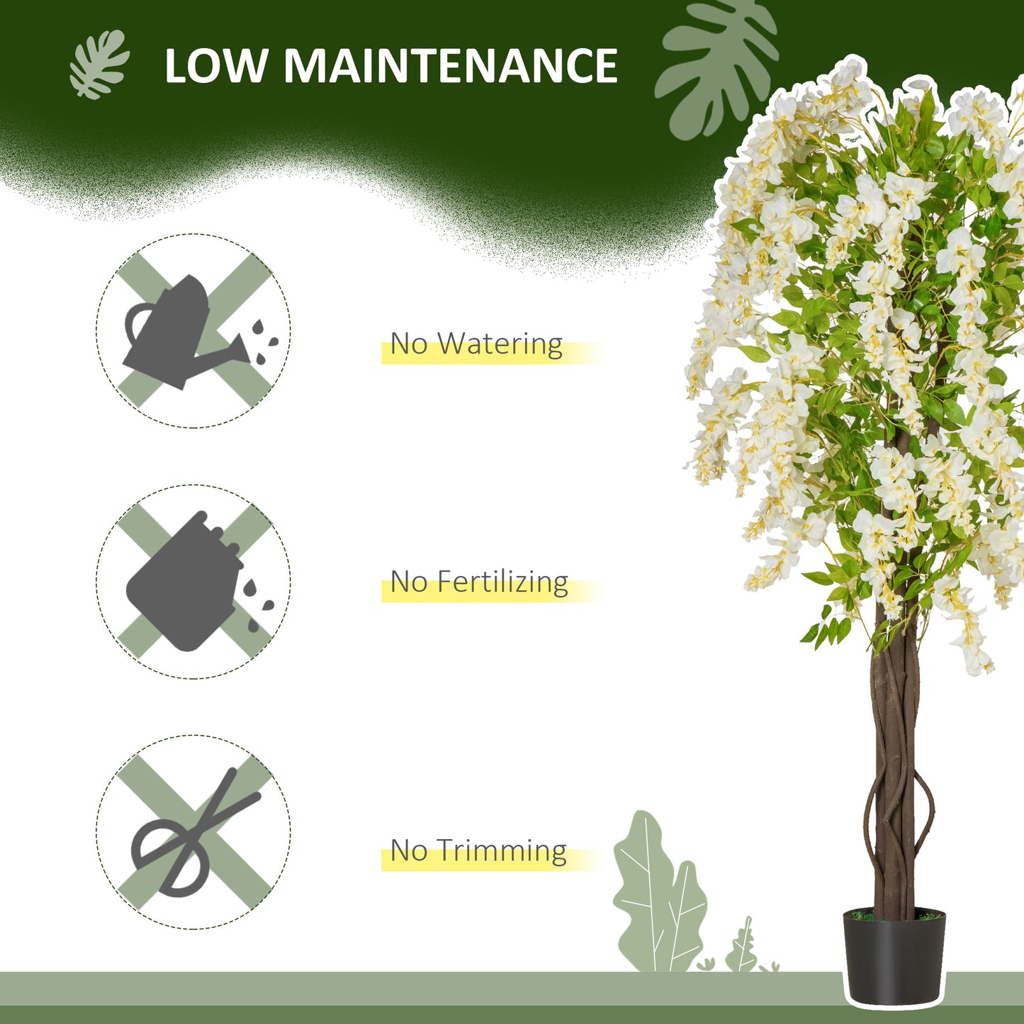 HOMCOM White Wisteria Artificial Tree In Nursery Pot For Indoor Decor Faux Plant 160cm