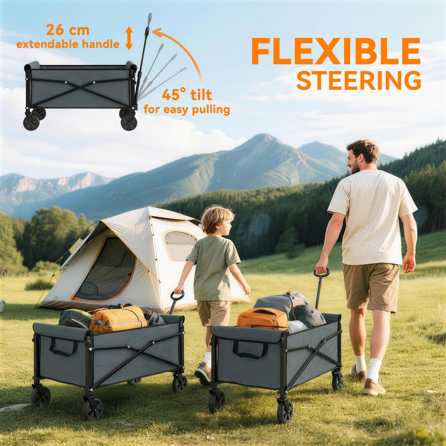Outsunny 81L Festival Trolley On Wheels Folding Garden Cart With Adjustable Handle Grey