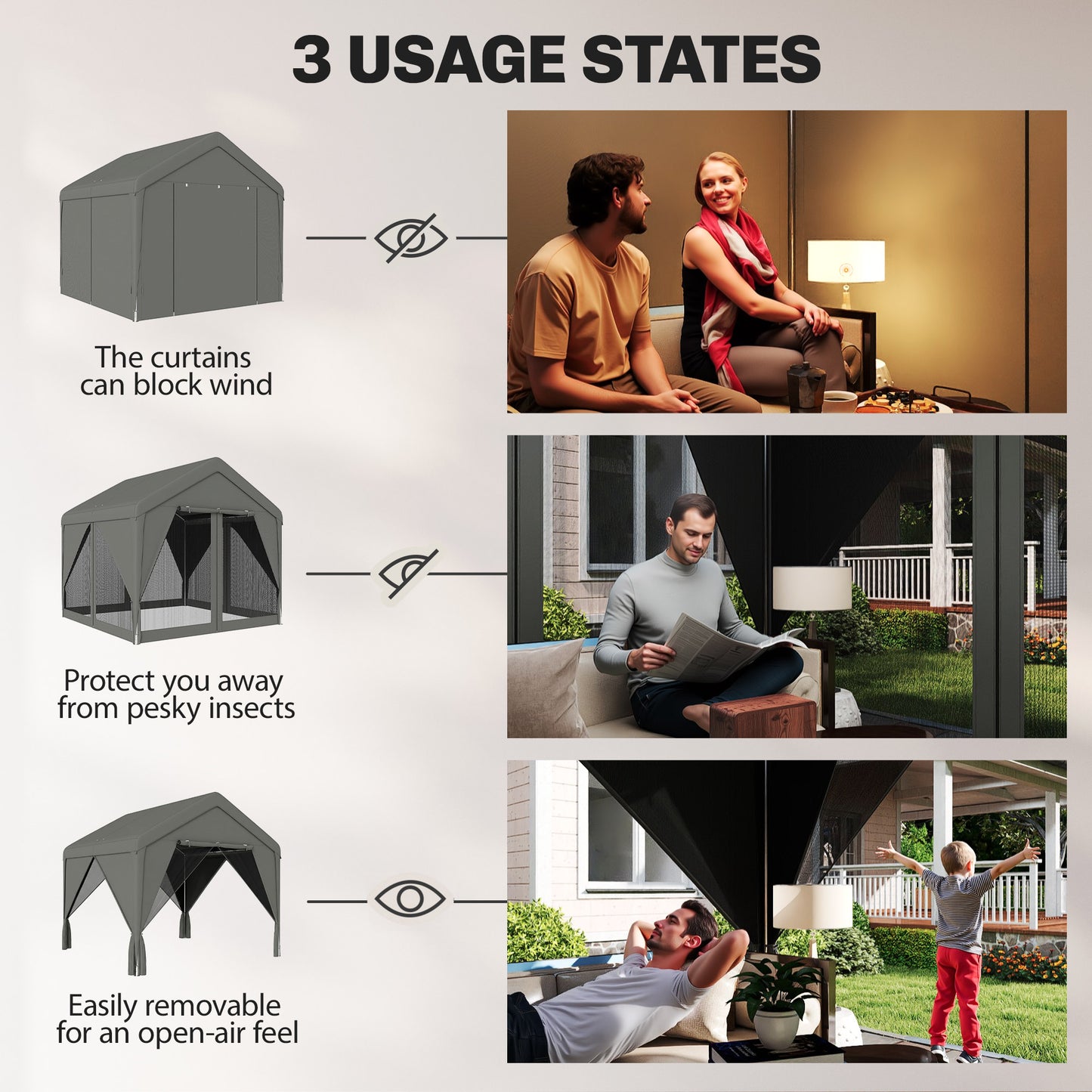 Outsunny 3 x 3 m Patio Gazebo Netting Curtains Outdoor Canopy Shelter Galvanised Steel Frame Dark Grey
