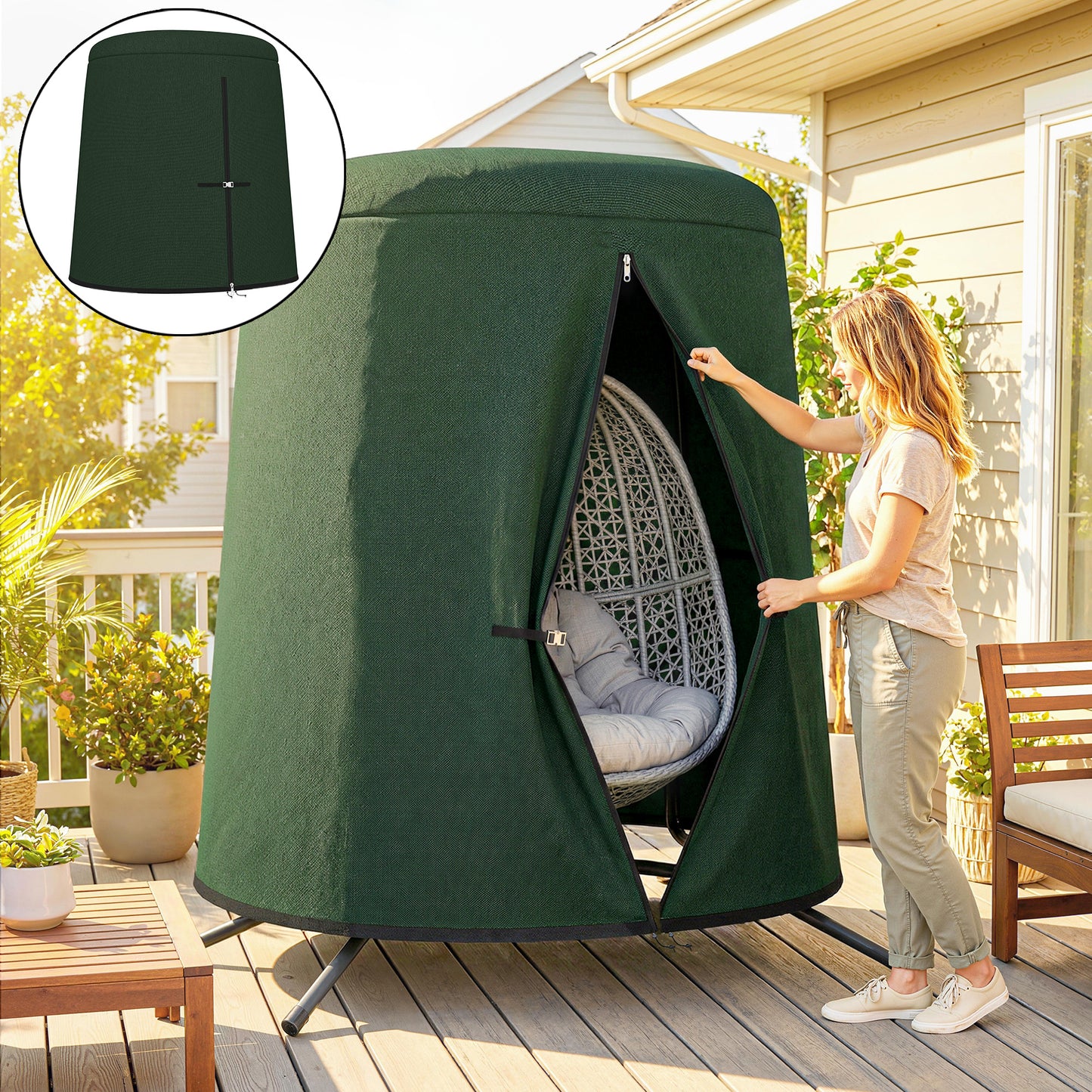 Outsunny Hanging Egg Chair Protective Cover 196 X 230 Cm Green Weather Resistant Oxford Fabric