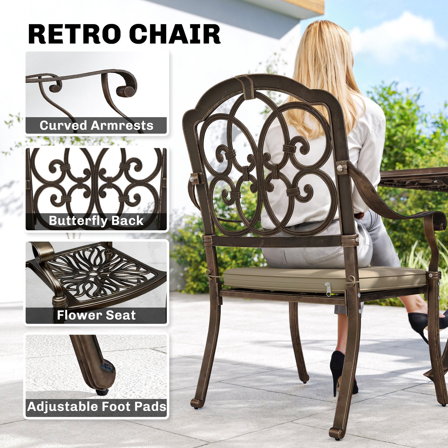 Outsunny 9 Piece Cast Aluminium Garden Table And Chairs Dining Set With Cushions Parasol Hole Bronze Tone