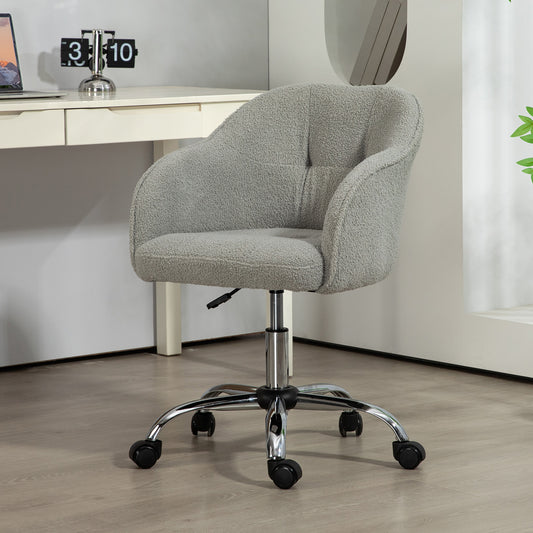 Vinsetto Fluffy Teddy Bear Fleece Swivel Office Chair with Adjustable Height and Wheels for Home and Makeup Use, Grey