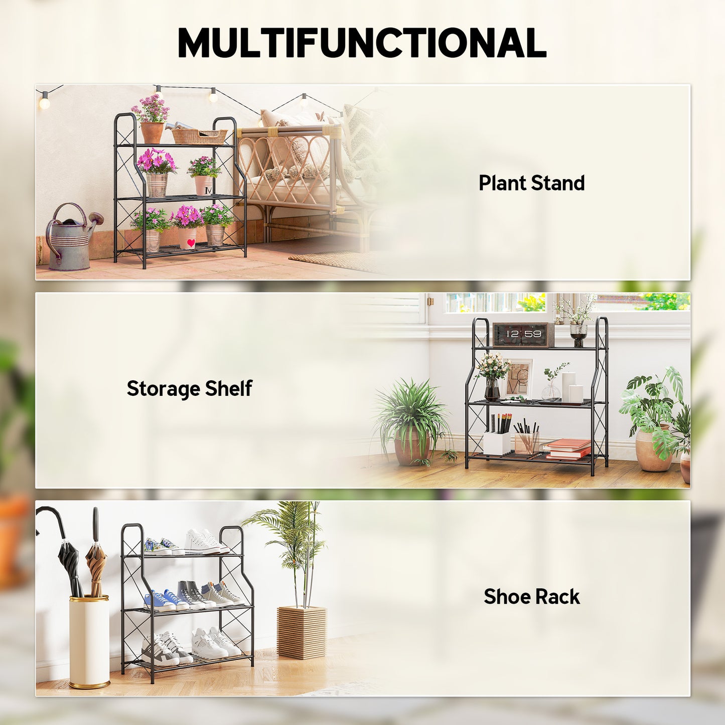 Outsunny 3 Tier Metal Plant Stand Heavy Duty Ladder Shelf Potted Plants Display Rack Indoor Outdoor Flower Pot Holder