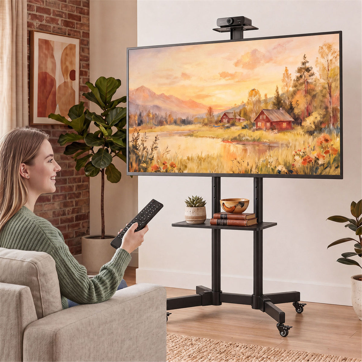 HOMCOM Mobile TV Stand on Wheels for 32 to 75 Inch TVs Tilt Height Adjustable