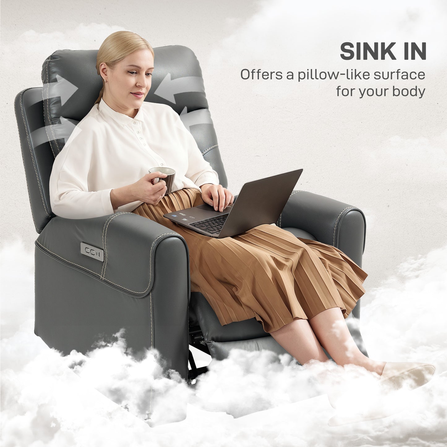 HOMCOM Power Lift Recliner Chair For Elderly With Overstuffed Faux Leather USB A C Ports Charcoal Grey