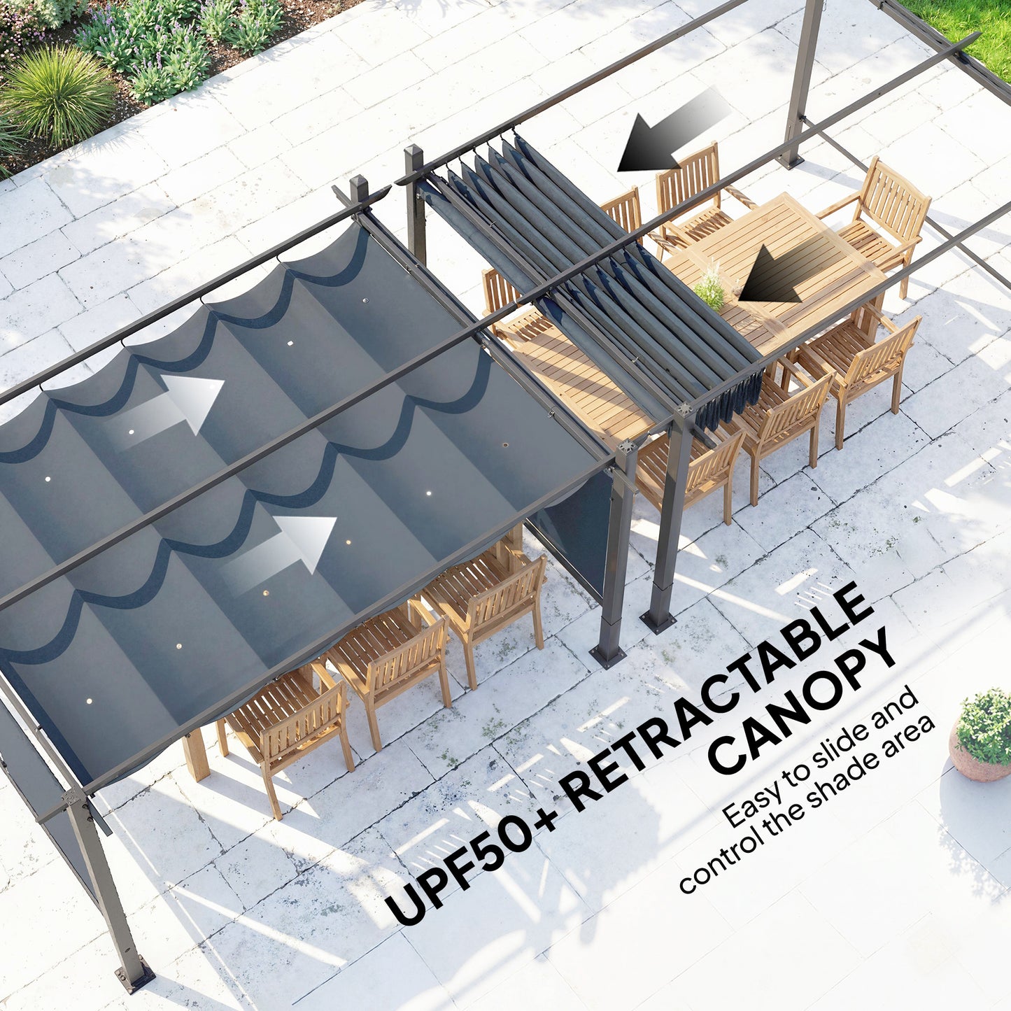Outsunny 4 x 3 m Garden Pergola With Retractable Roof Canopy And Roll Up Sides Outdoor Gazebo Kit Dark Grey