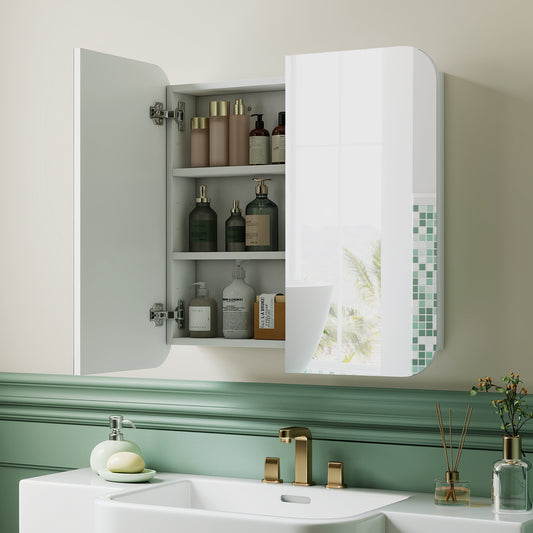 HOMCOM Arched Bathroom Mirror Cabinet With Adjustable Shelves White Wall Mounted