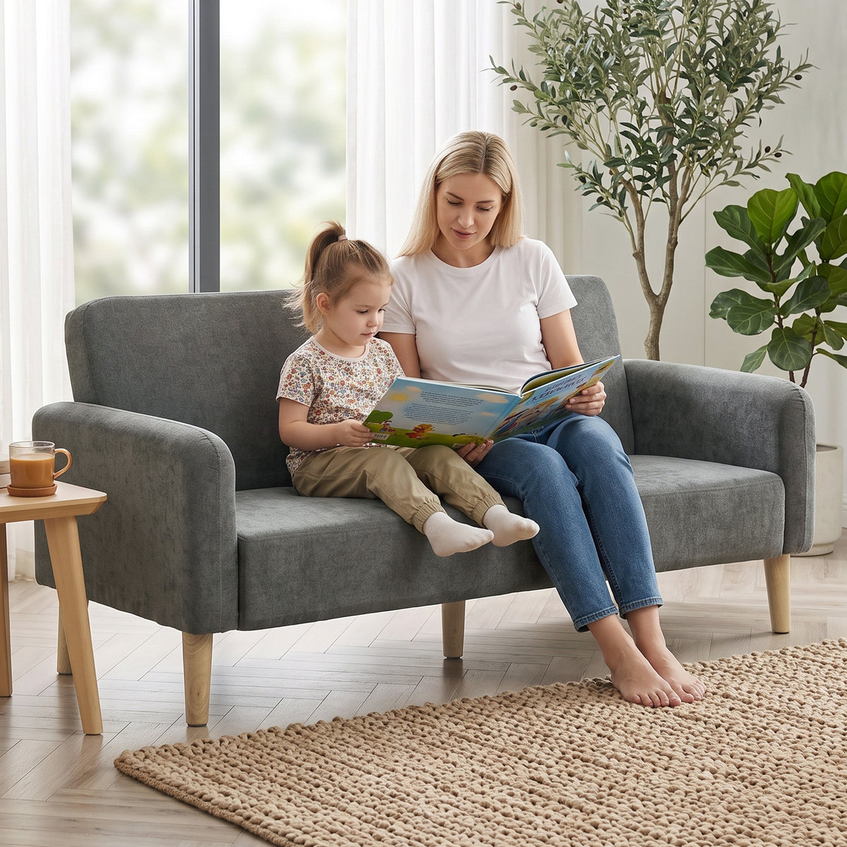 HOMCOM Compact 2 Seater Grey Velvet Sofa With Thick Padding