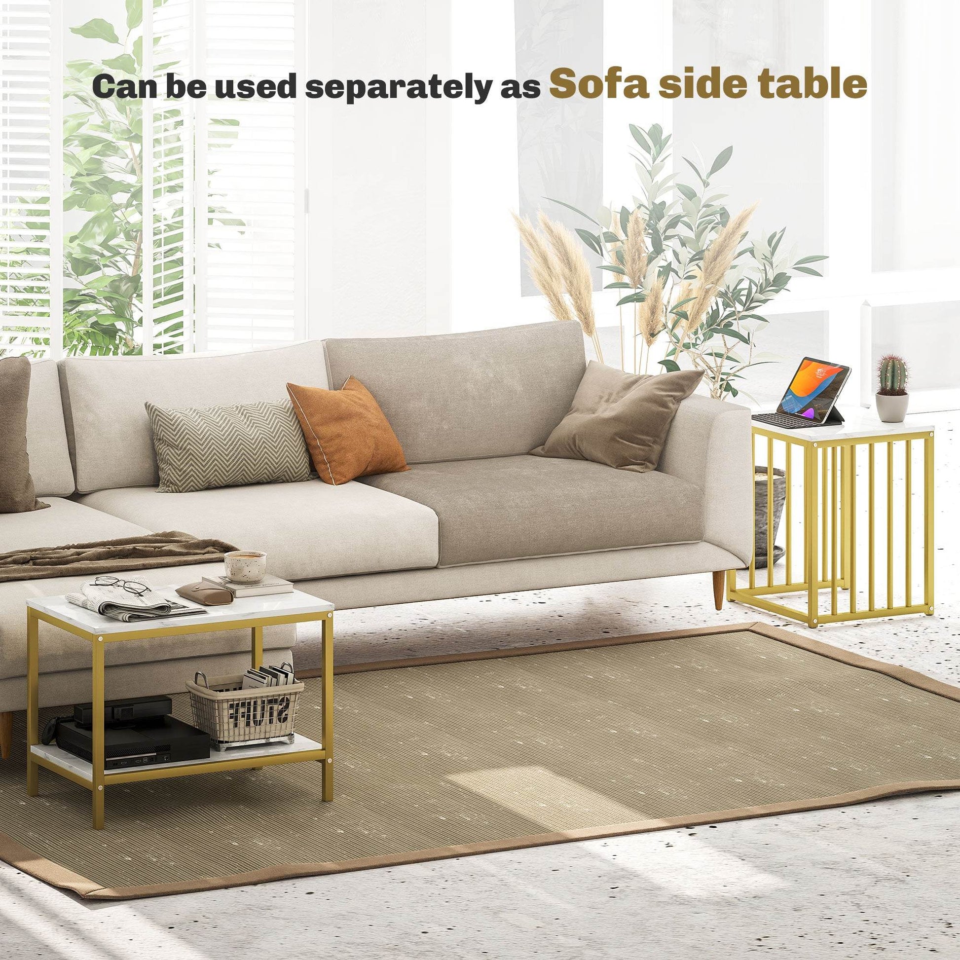 Elegant Marble-Effect Nesting Coffee Table Set with Gold Steel Frame - Modern Side Tables for Living Room - ALL4U RETAILER LTD